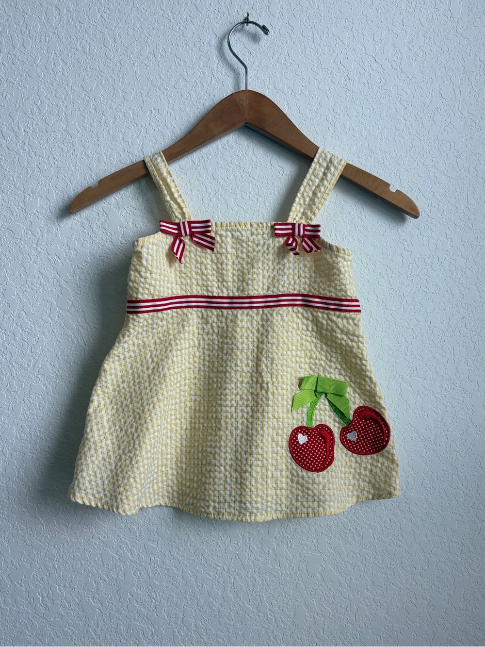 Specialty girl Yellow Tank Top with Red Cherry Appliqué